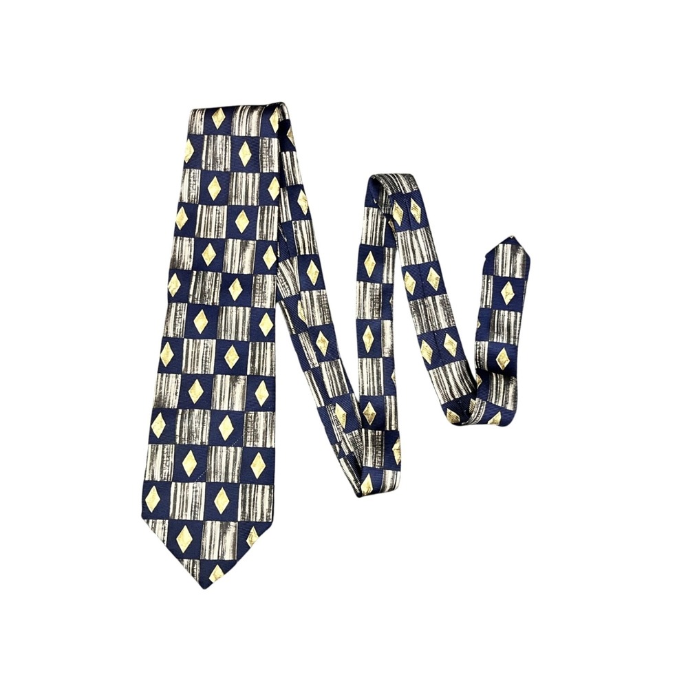 Vintage Paolo Gucci Classico Silk Tie Navy Blue Geometric Diamond Made in Italy